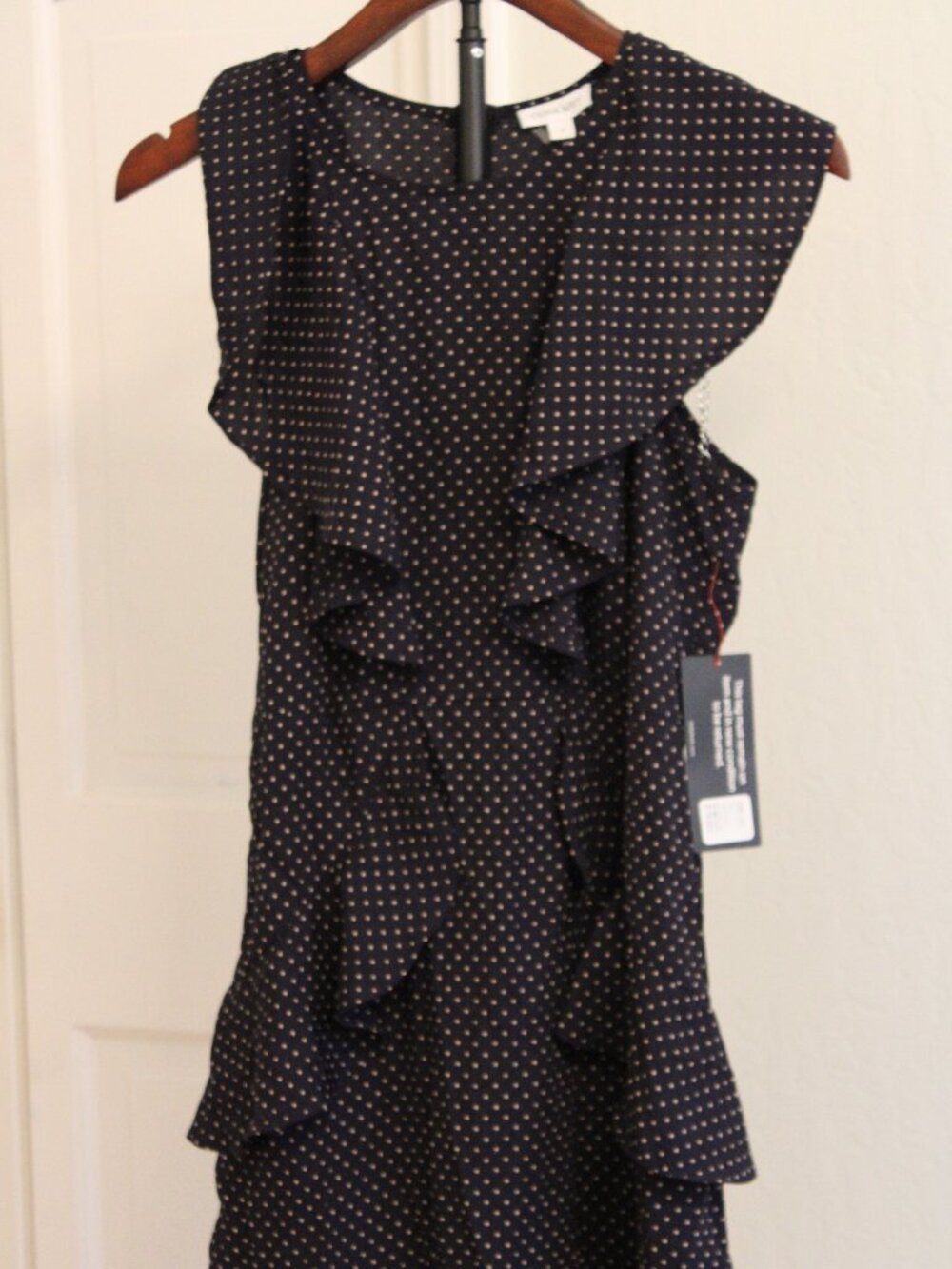 Olivia Grey Black Polka Dot Ruffle Dress Size Small NWT